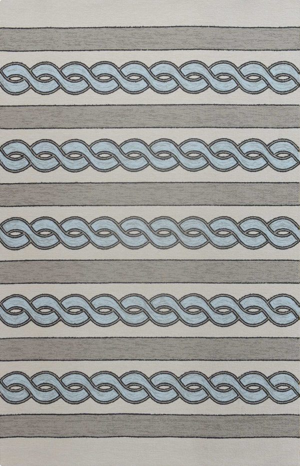 5'x7' Ivory Spa Hand Hooked UV Treated Cable Stitch Indoor Outdoor Area Rug