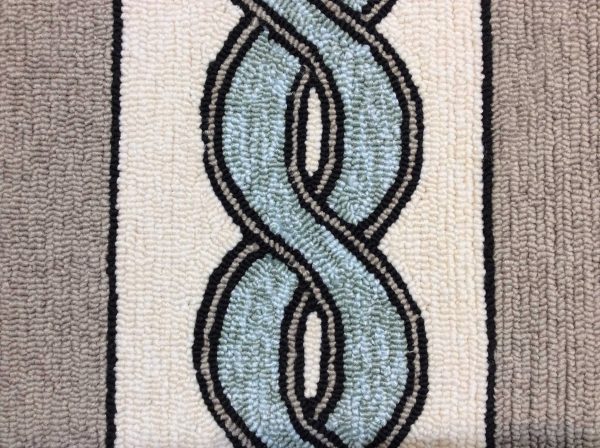 5'x7' Ivory Spa Hand Hooked UV Treated Cable Stitch Indoor Outdoor Area Rug - Image 2