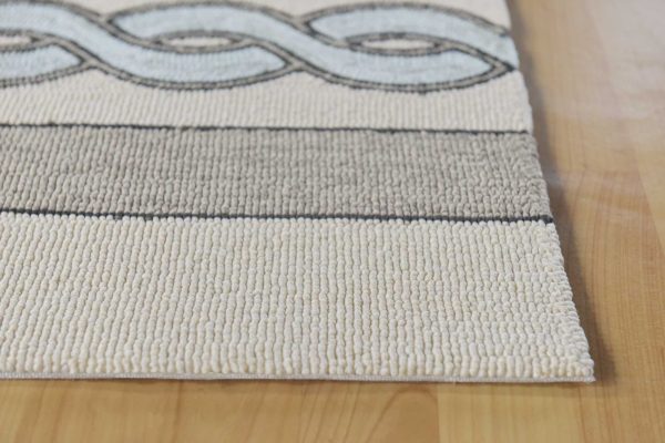 5'x7' Ivory Spa Hand Hooked UV Treated Cable Stitch Indoor Outdoor Area Rug - Image 3