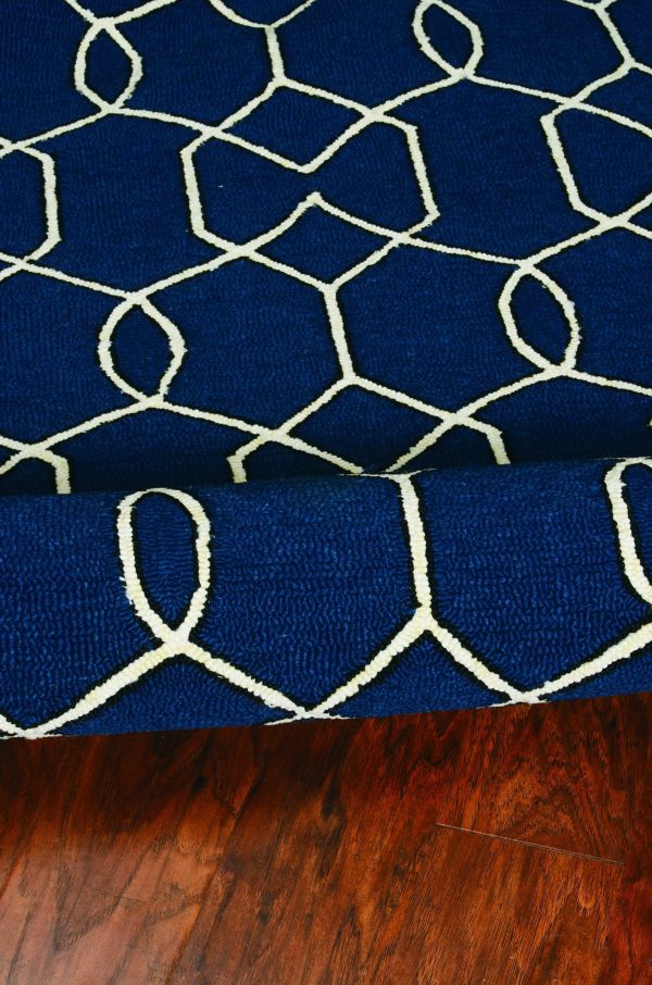 5' x 7' Navy Geometric Trellis UV Treated Indoor Area Rug - Image 5