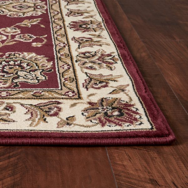 Red And Ivory Octagon Floral Vines Area Rug - Image 3
