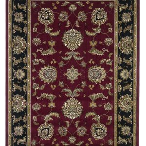 7' Octagon Red or Black Floral Vines Bordered Indoor Area Rug