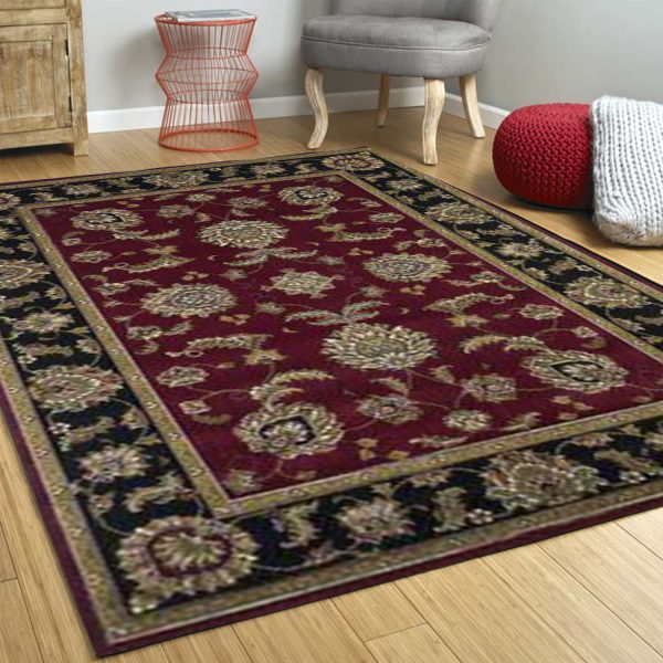Red And Black Octagon Floral Vines Area Rug - Image 4