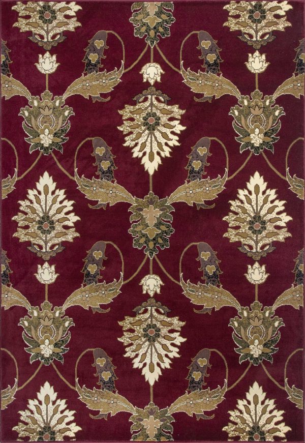 7' Octagon Red Floral Vines Indoor Area Rug