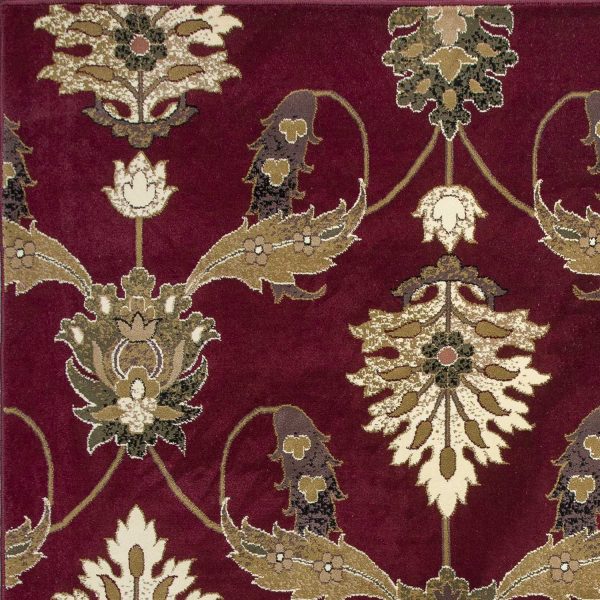 7' Octagon Red Floral Vines Indoor Area Rug - Image 3