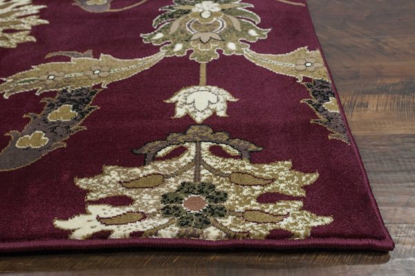 7' Octagon Red Floral Vines Indoor Area Rug - Image 4