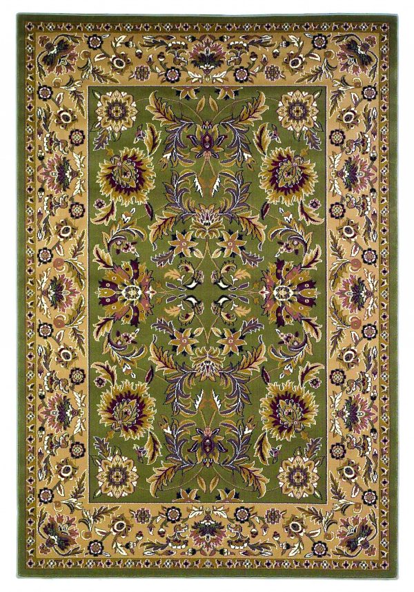 7' Octagon Green or Taupe Floral Bordered Indoor Area Rug