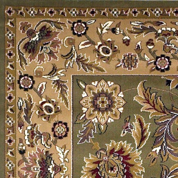 7' Octagon Green or Taupe Floral Bordered Indoor Area Rug - Image 2