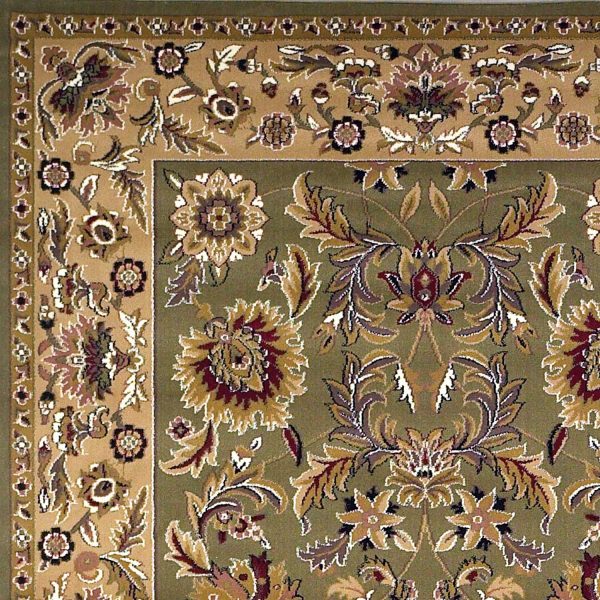 7' Octagon Green or Taupe Floral Bordered Indoor Area Rug - Image 3