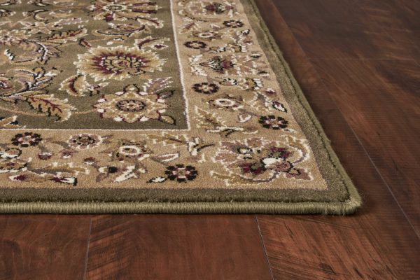 7' Octagon Green or Taupe Floral Bordered Indoor Area Rug - Image 4