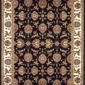 7' Octagon Black or Ivory Floral Vines Bordered Indoor Area Rug