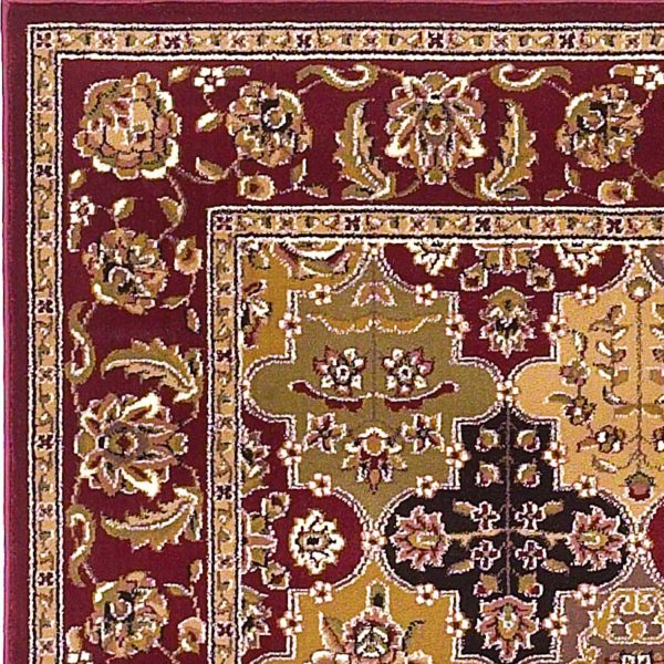 7' Octagon Red Floral Panel Bordered Indoor Area Rug - Image 2