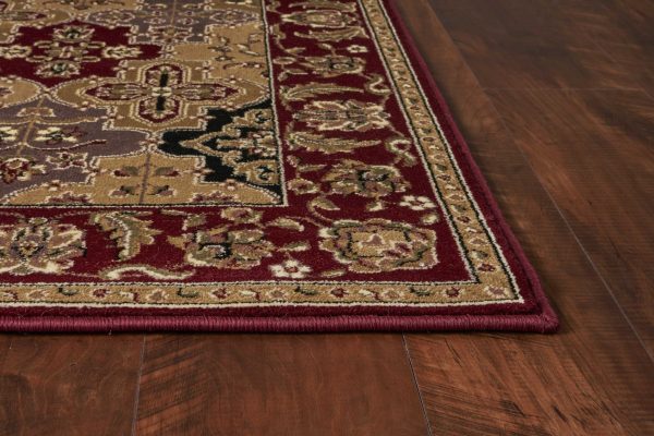 7' Octagon Red Floral Panel Bordered Indoor Area Rug - Image 3