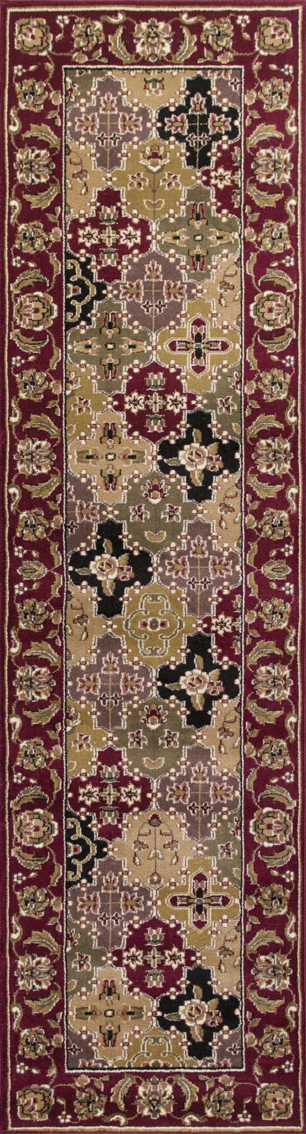 7' Octagon Red Floral Panel Bordered Indoor Area Rug - Image 4