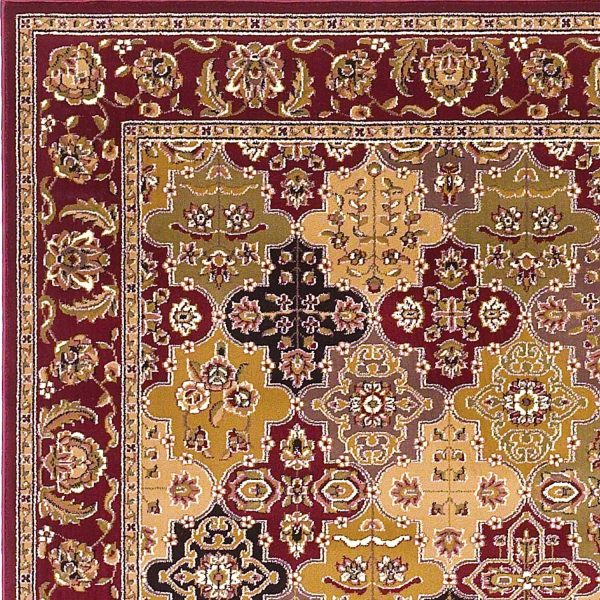 7' Octagon Red Floral Panel Bordered Indoor Area Rug - Image 5