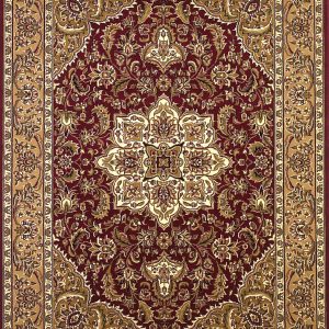 Red And Beige Octagon Medallion Area Rug