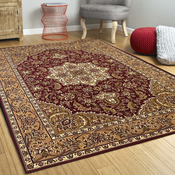 Red And Beige Octagon Medallion Area Rug - Image 3