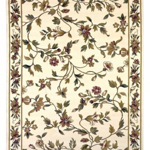 Ivory Octagon Floral Vines Area Rug