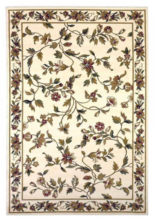 Ivory Octagon Floral Vines Area Rug