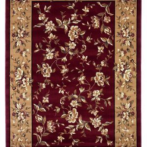 7' Octagon Red or Beige Floral Bordered Indoor Area Rug