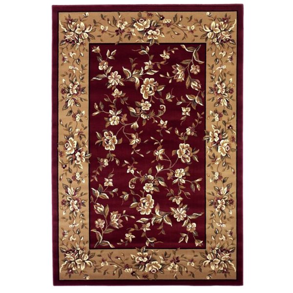 Red And Beige Octagon Floral Vines Area Rug - Image 2