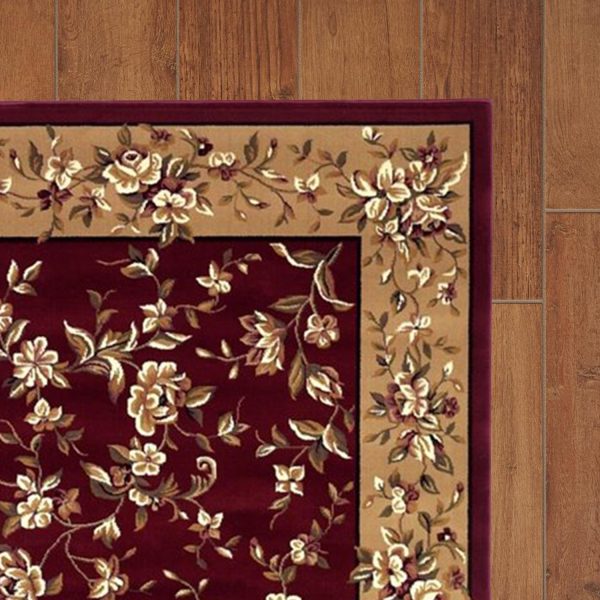 Red And Beige Octagon Floral Vines Area Rug - Image 3