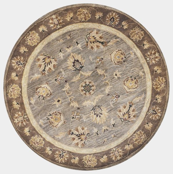 6' Grey Mocha Hand Tufted Traditional Round Indoor Area Rug - Image 2