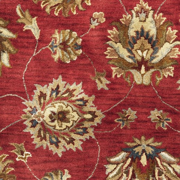 5' Round Red Floral Vine Wool Indoor Area Rug - Image 5