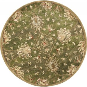 5' Round Emerald Green Floral Vine Wool Indoor Area Rug