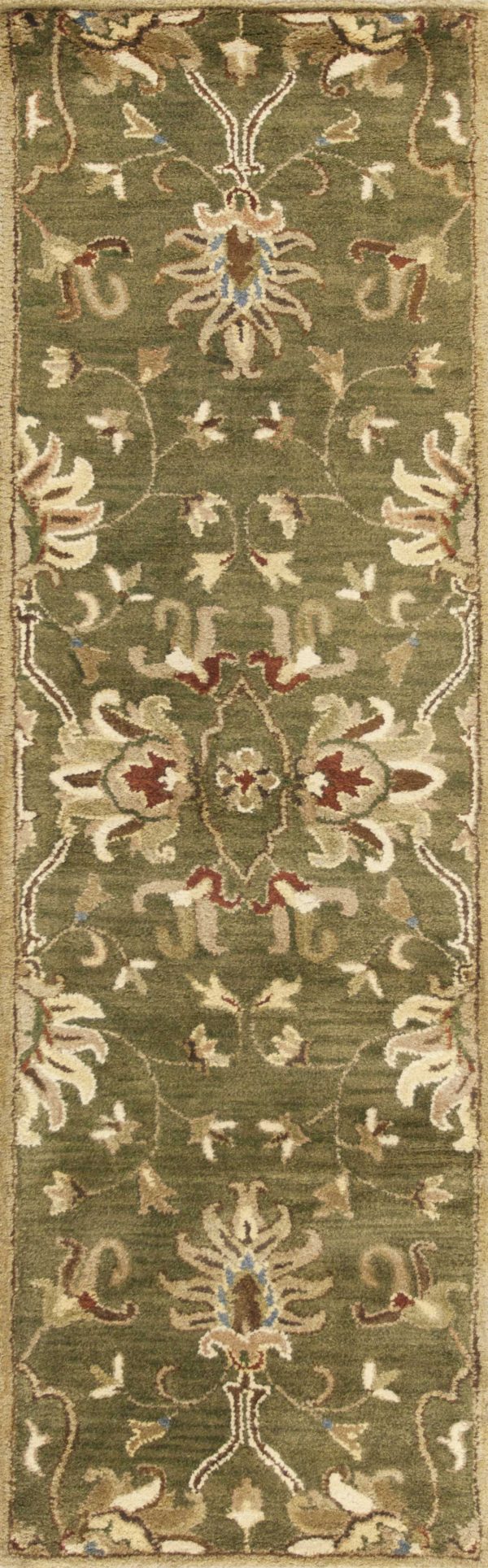 5' Round Emerald Green Floral Vine Wool Indoor Area Rug - Image 3