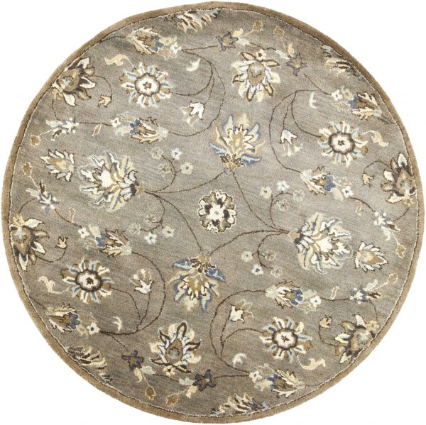 5' Round Grey Floral Vine Wool Indoor Area Rug - Image 2