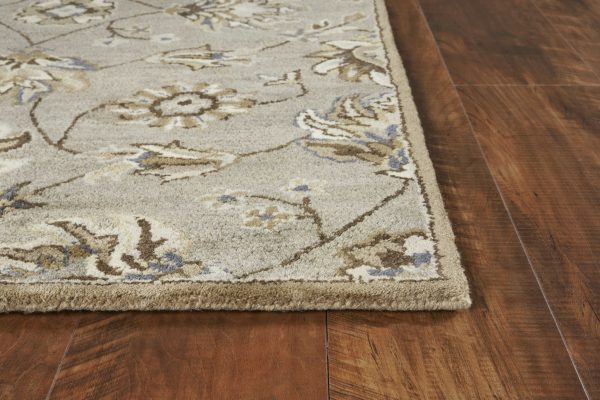 5' Round Grey Floral Vine Wool Indoor Area Rug - Image 3