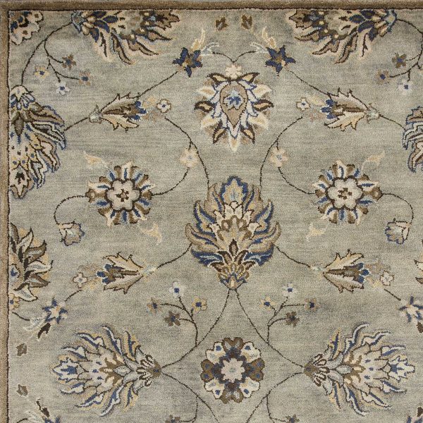 5' Round Grey Floral Vine Wool Indoor Area Rug - Image 4