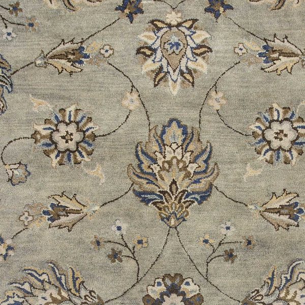 5' Round Grey Floral Vine Wool Indoor Area Rug - Image 5