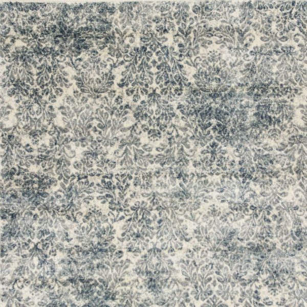 5'x8' Ivory Blue Machine Woven Damask Indoor Area Rug - Image 3