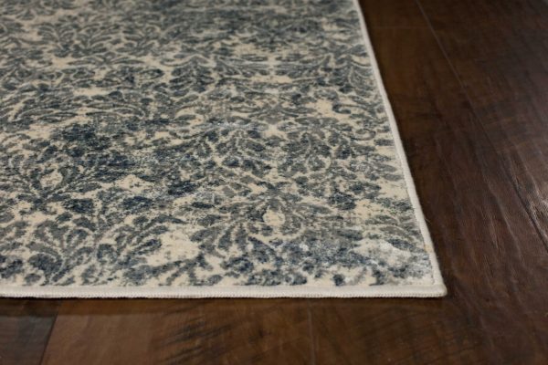 5'x8' Ivory Blue Machine Woven Damask Indoor Area Rug - Image 4