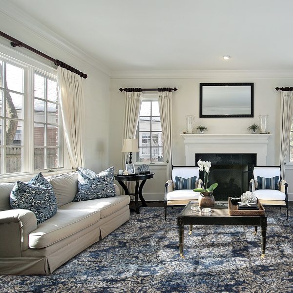 5'x8' Slate Blue Machine Woven Damask Indoor Area Rug - Image 4