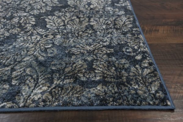 5'x8' Slate Blue Machine Woven Damask Indoor Area Rug - Image 5