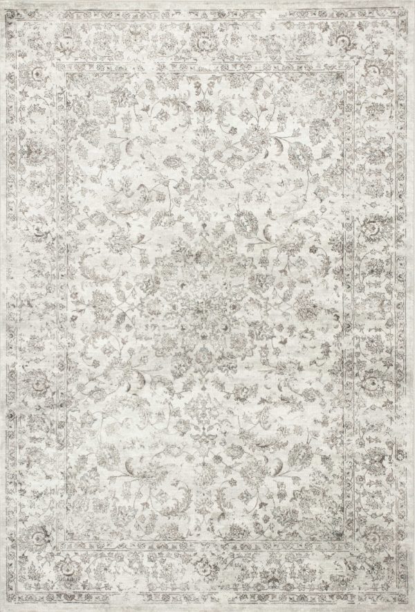 5' x 8' Silver Medallion Bordered Viscose Indoor Area Rug
