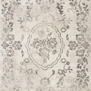 5'x8' Grey Machine Woven Distressed Floral Medallion Indoor Area Rug