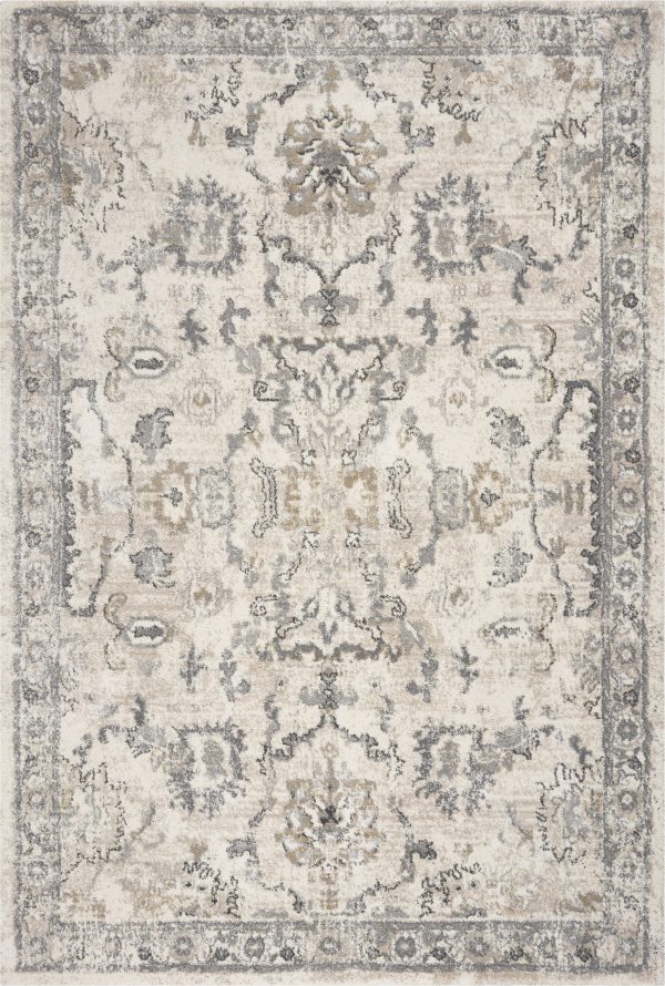5'x8' Ivory Machine Woven Distressed Floral Traditional Indoor Runner Rug