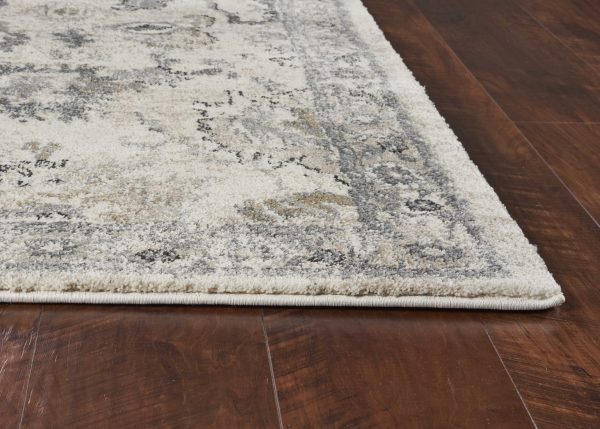 5'x8' Ivory Machine Woven Distressed Floral Traditional Indoor Runner Rug - Image 4