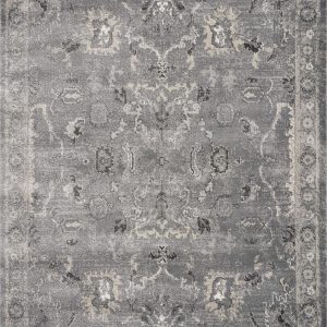 5' x 8' Grey Vintage Floral Bordered Indoor Area Rug