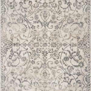 5'x8' Ivory Machine Woven Distressed Traditional Floral Vines Indoor Area Rugg
