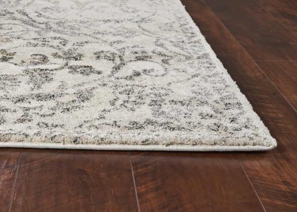 5'x8' Ivory Machine Woven Distressed Traditional Floral Vines Indoor Area Rugg - Image 4