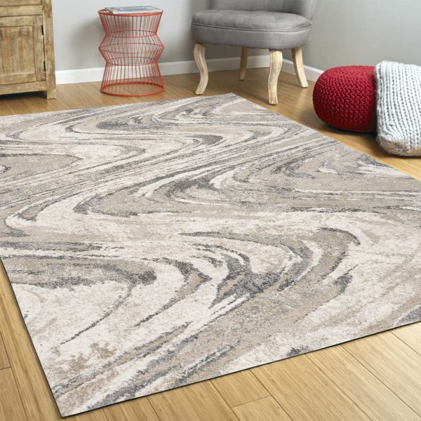 5' x 8' Natural Abstract Wave Brushstrokes Indoor Area Rug - Image 5