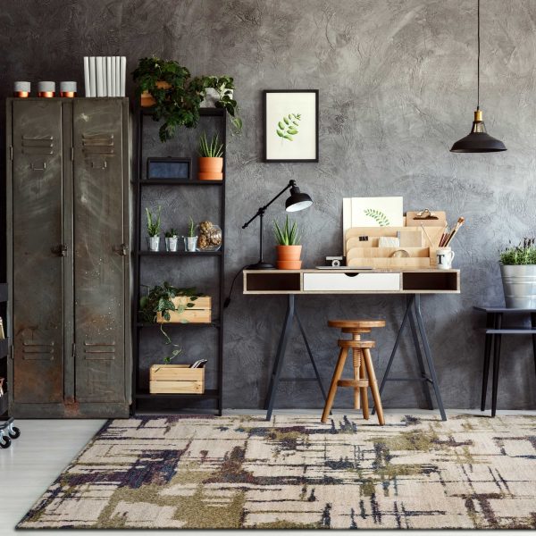 5'x8' Ivory Machine Woven Distressed Floral Vines Indoor Area Rug - Image 2