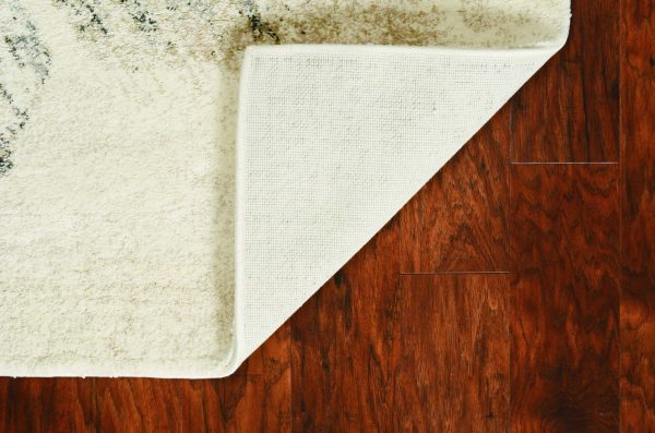 5'x8' Ivory Grey Machine Woven Abstract Brushstrokes Indoor Area Rug - Image 4