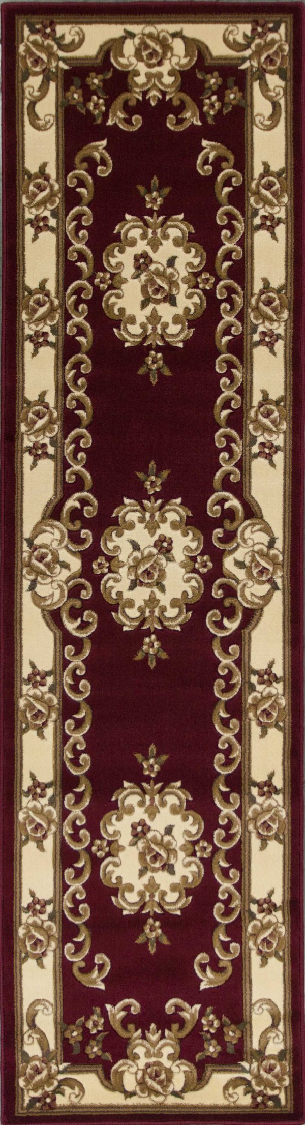 7' Round Red or Ivory Floral Bordered Indoor Area Rug - Image 3