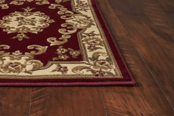 7' Round Red or Ivory Floral Bordered Indoor Area Rug - Image 4